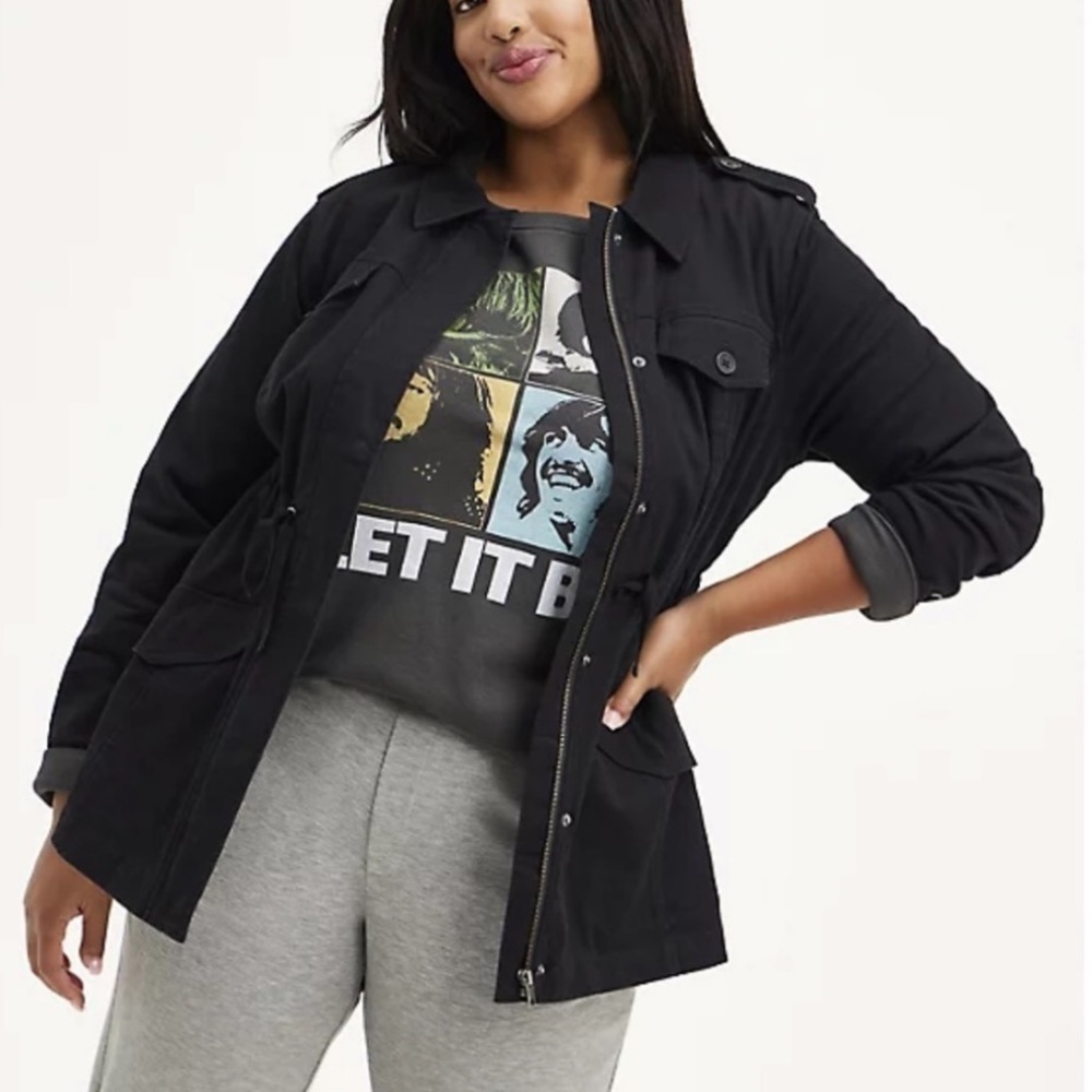 NWT Torrid Twill Lace Up Corset Back Anorak Jacket Black